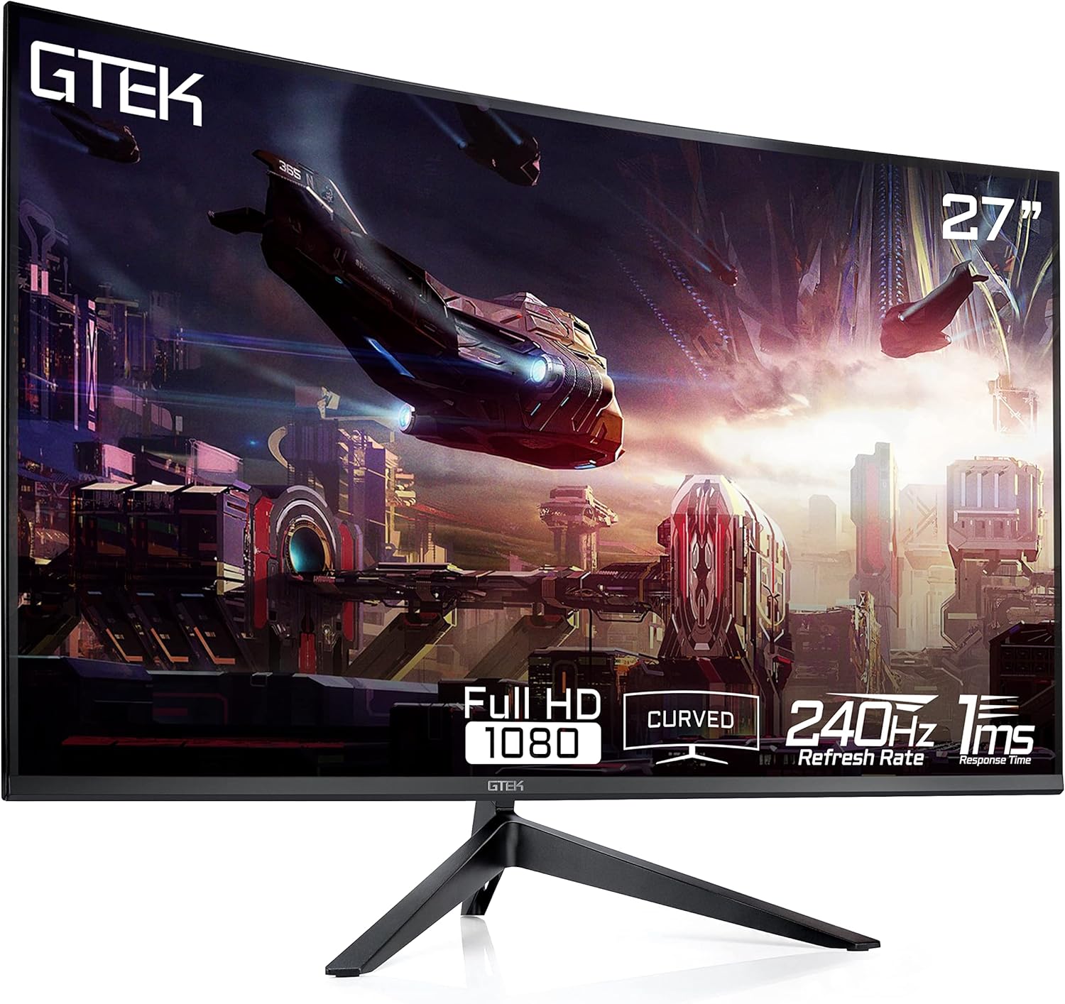 GTEK 240Hz Gaming Monitor, 27 Inch Frameless Display Full HD 1920 x 1080P, Curved 1800R, VA 1ms MPRT, FreeSync, Speakers, DisplayPort/HDMI, VESA – F2740C