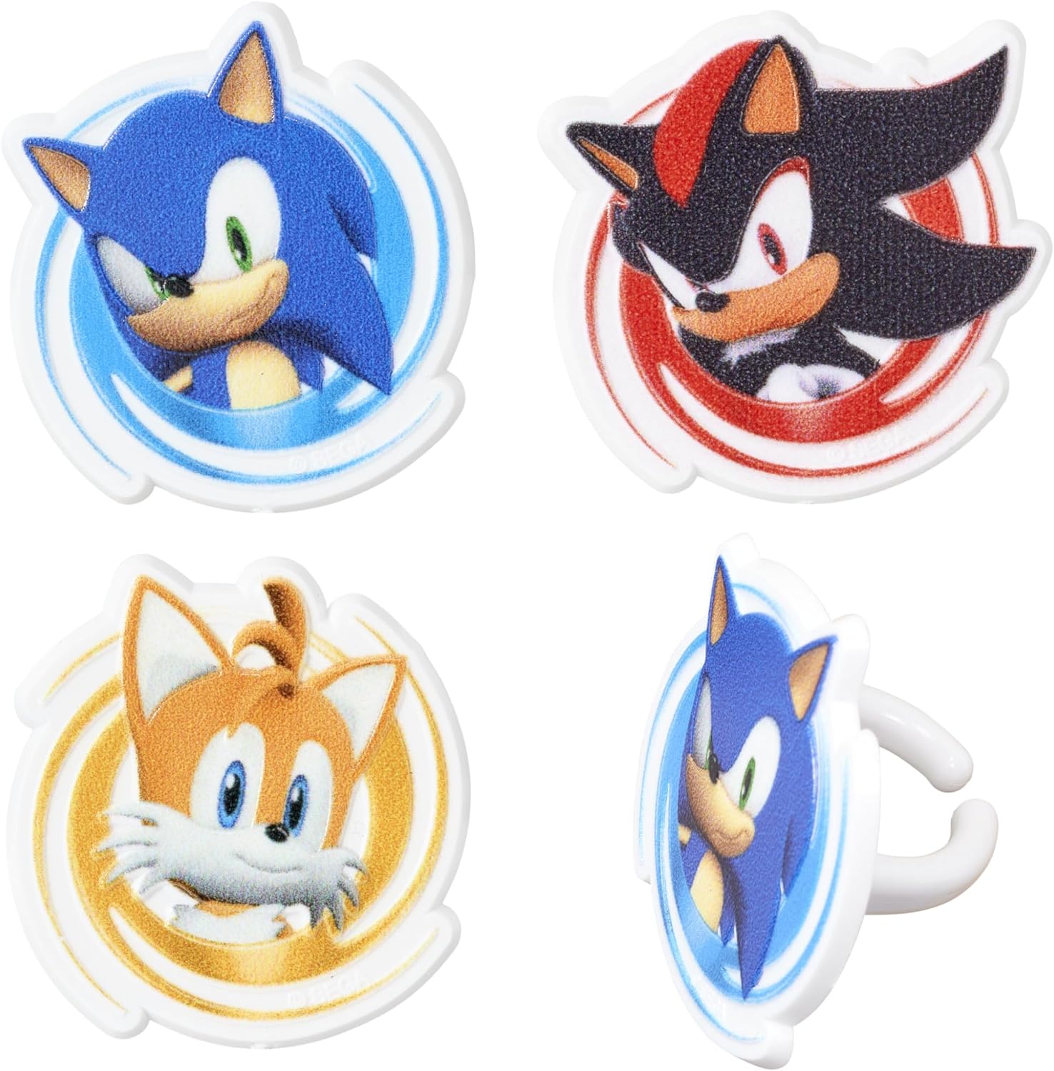 DecoPac Sonic the Hedgehog Rings, Cupcake Decorations Featuring Sonic, Tails, and Shadow – 24 Pack