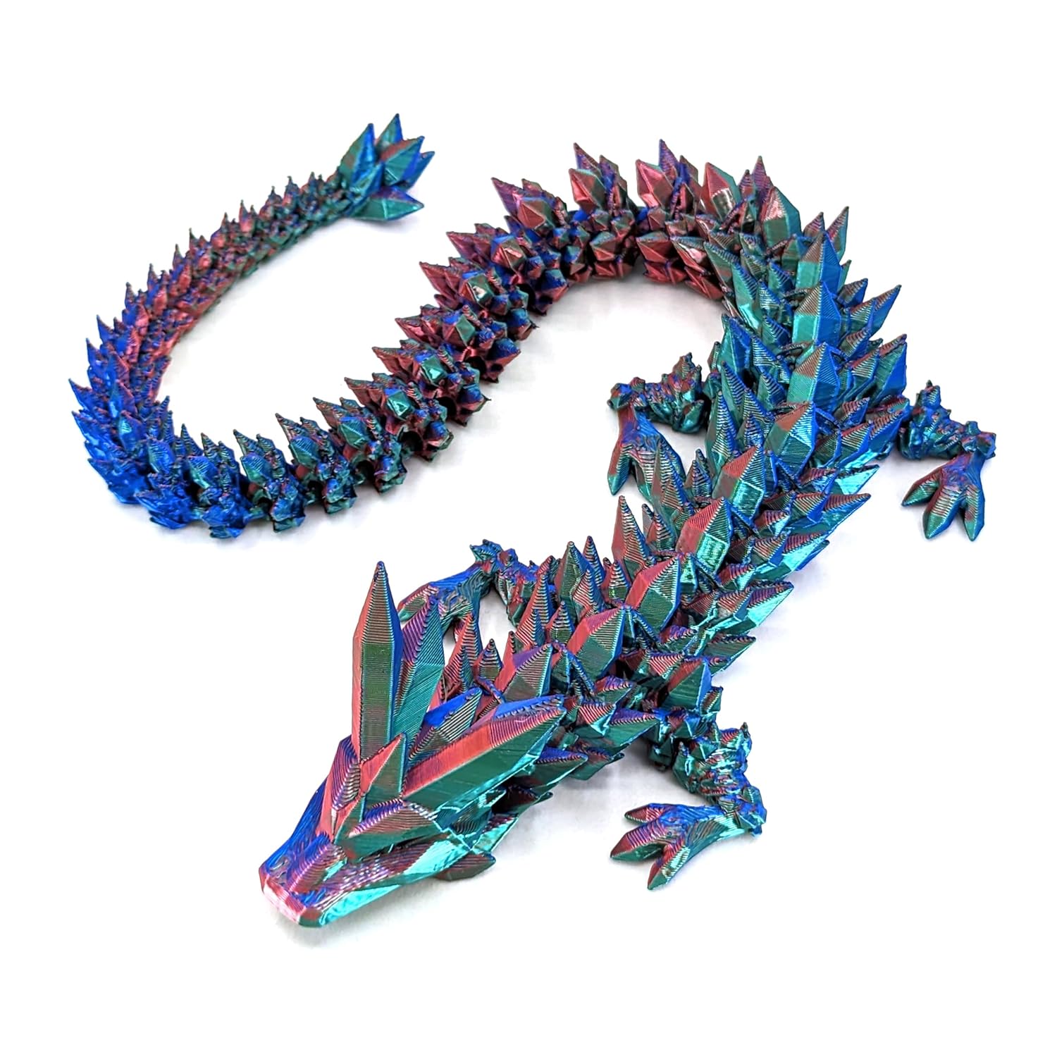 Medium 12″ Articulated Crystal Dragon – Multi Color 3D Printed Plastic Dragon Figure – Rainbow Pearlescent Colors – Interlocked Body Segments and Legs (Medium 12″, Dark Rainbow)