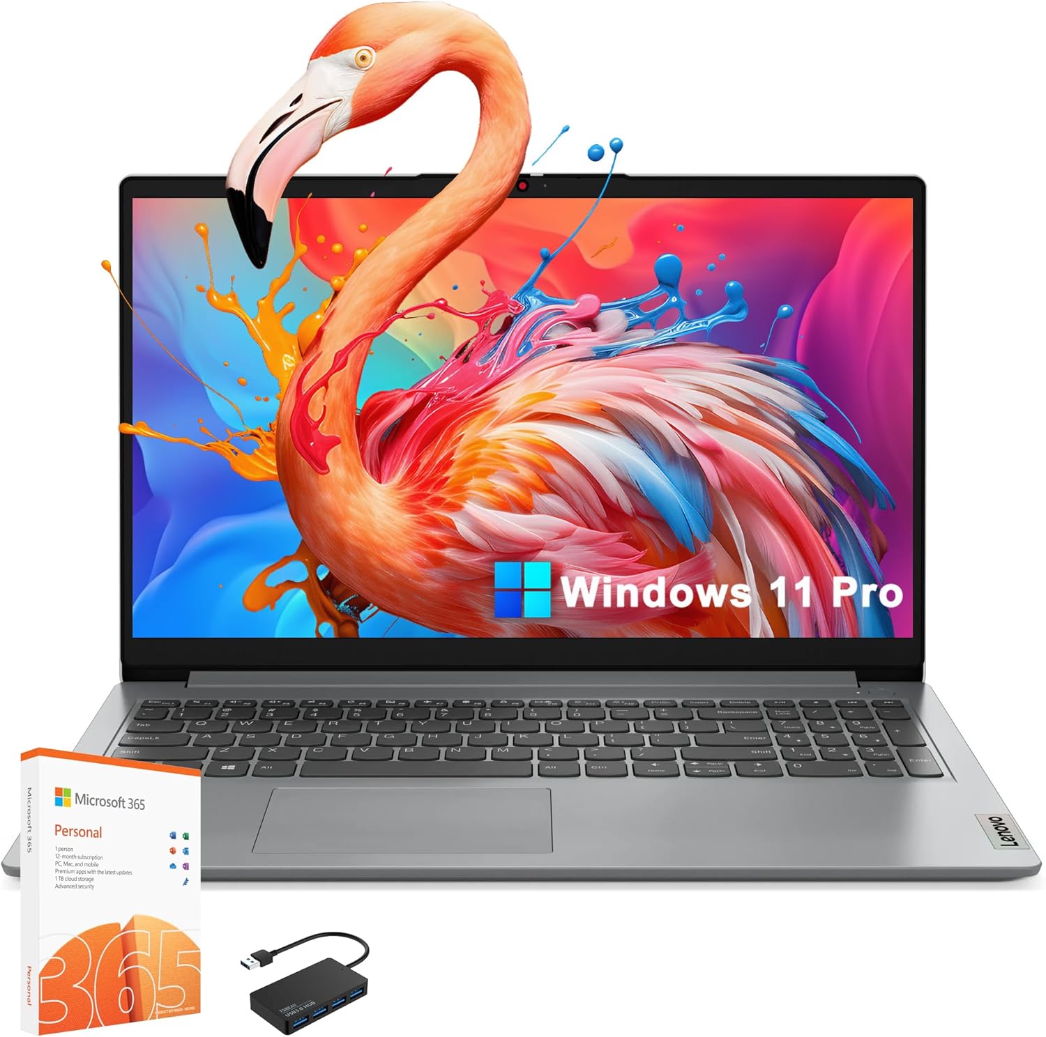 Lenovo IdeaPad 1 15.6″ Business Laptop[Windows 11 Pro S], Intel Celeron N4500 Processor, 20GB RAM, 1TB SSD+128GB eMMC Storage, 1 Year Office 365, Wi-Fi 6, BT 7, Numeric Keypad, SD Card Reader, w/Hub