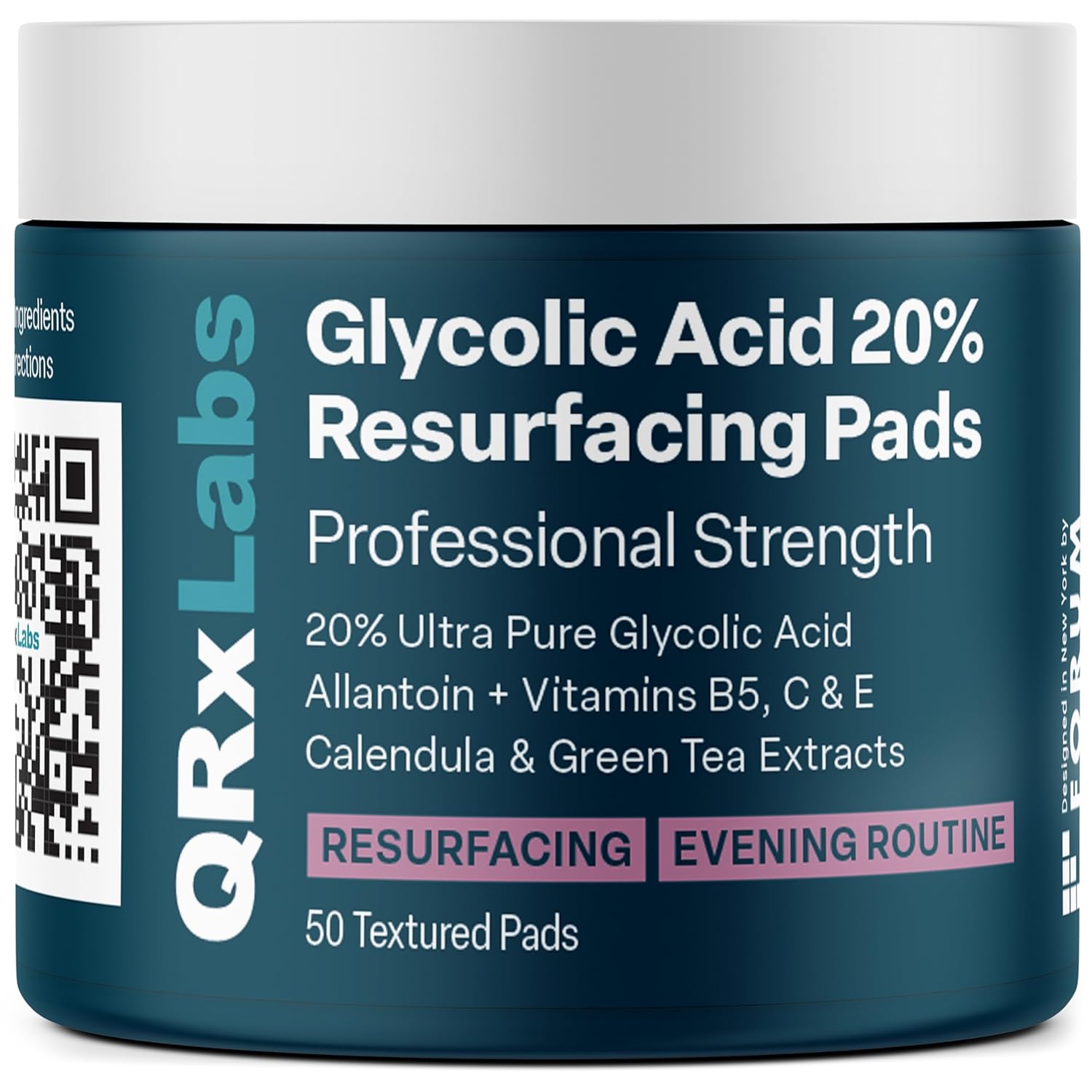 QRxLabs Glycolic Acid 20% Resurfacing Pads for Face & Body with Vitamins B5, C & E, Green Tea, Calendula, Allantoin – Exfoliates Surface Skin and Reduces Fine Lines and Wrinkles – Peel Pads