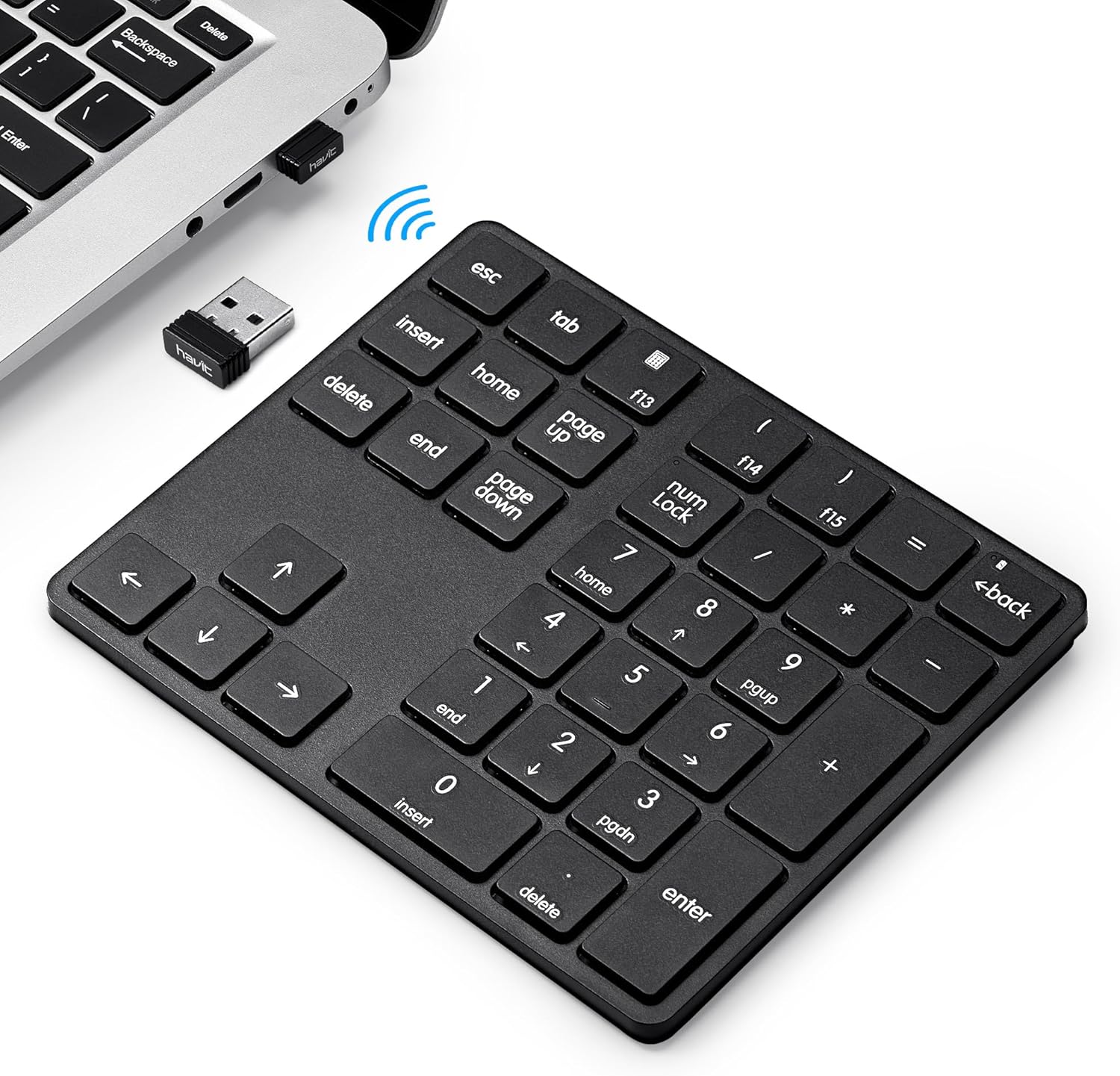 havit Wireless Number Pad for Laptop, Fully Compatible with Mac OS, iPad, Windows, and Android Devices – 2.4G Rechargeable 34-Key Numeric Keypad