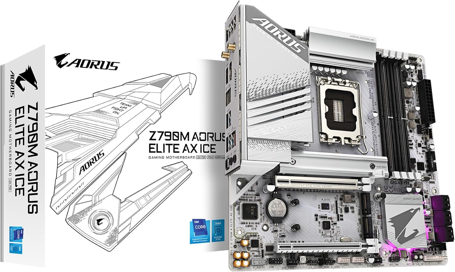 GIGABYTE Z790M AORUS Elite AX ICE LGA 1700 Intel Z790 M-ATX Motherboard with DDR5, Triple M.2, PCIe 5.0, USB 3.2 Gen2X2 Type-C, Intel Wi-Fi 6E, 2.5GbE LAN, Q-Flash Plus, EZ-Latch Plus