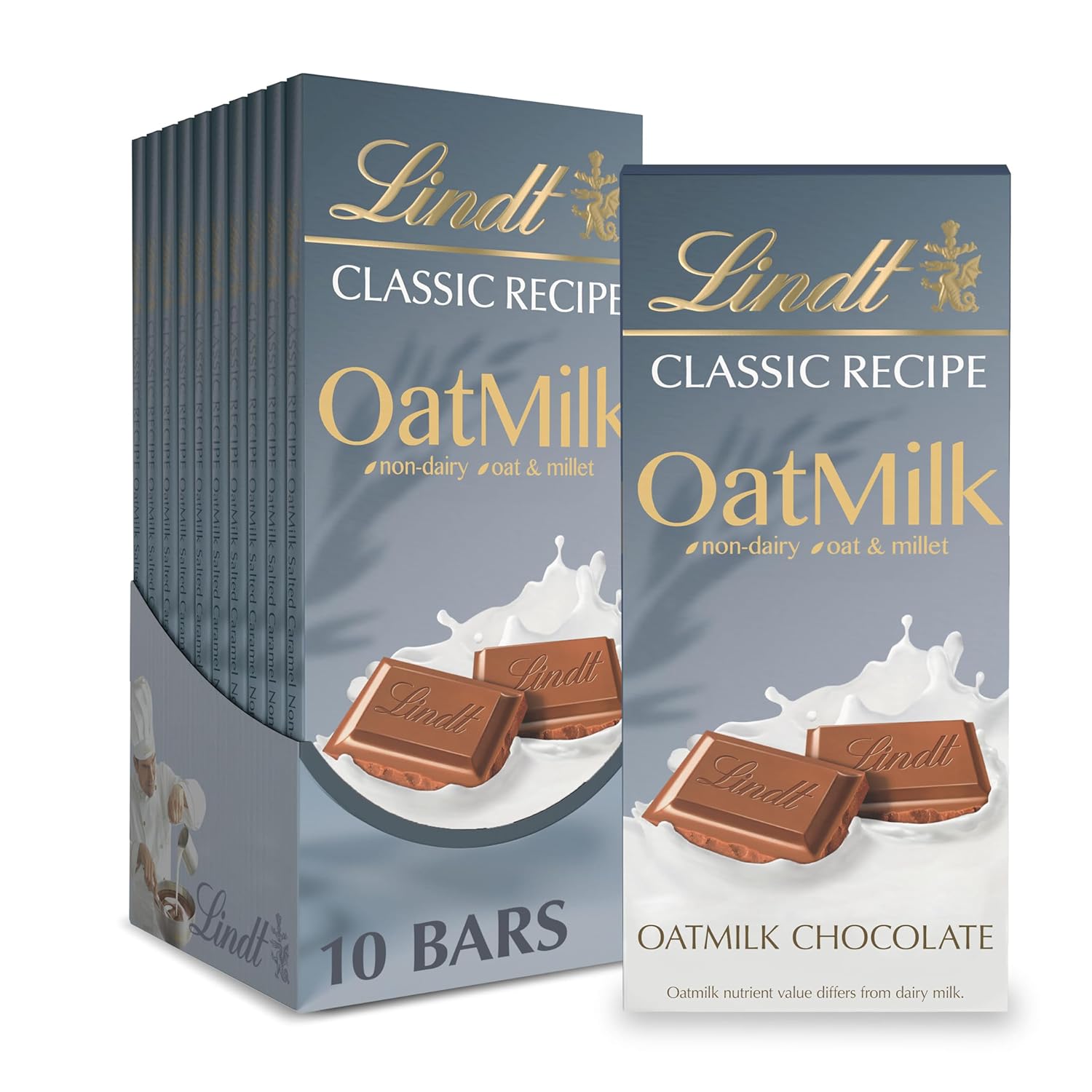 Lindt CLASSIC RECIPE Non-Dairy OatMilk Chocolate Candy Bar, Chocolate Candy for the Holidays, 10 Pack, 3.5 oz.