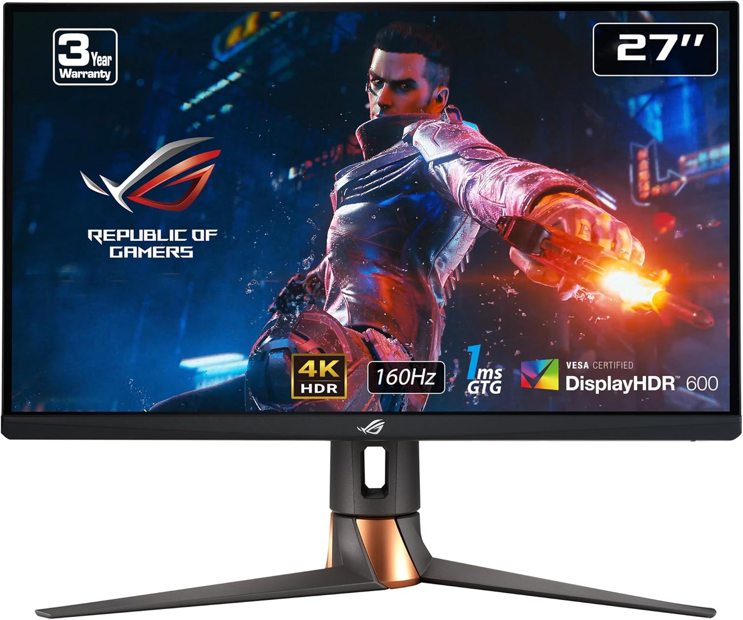 ASUS ROG Swift 27” 4K Gaming Monitor (PG27UQR) – UHD (3840 x2160), Fast IPS, 160Hz (Above 144Hz), 1ms, FreeSync Premium Pro, Variable Overdrive, DisplayPort, HDMI, DisplayHDR 600, 96% DCI-P3,BLACK