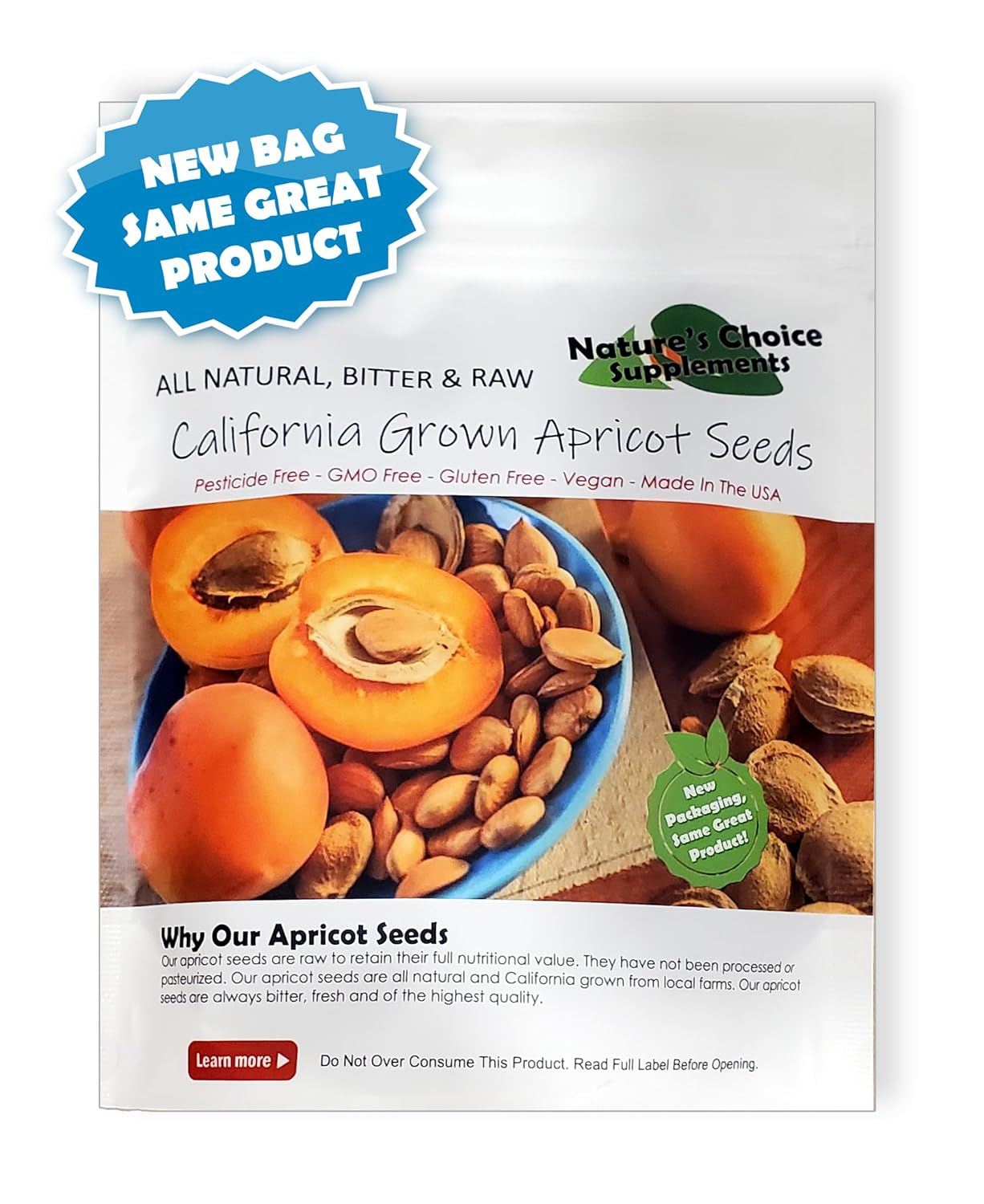 Apricot Seeds California Grown Bitter Raw 100% All Natural From Organic Farms 1 LB