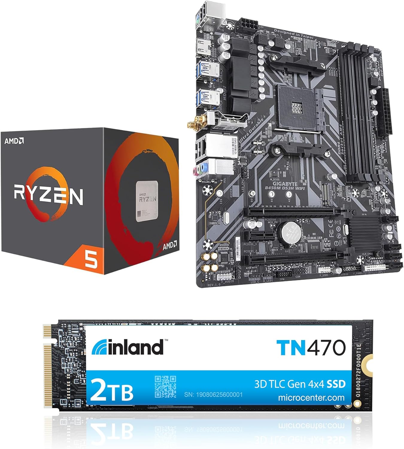 Micro Center CPU Motherboard SSD Combo – AMD Ryzen 5 4500 Processor Bundle with GIGABYTE B450M DS3H WiFi MATX AM4 Motherboard and Inland TN470 2TB 2280 SSD