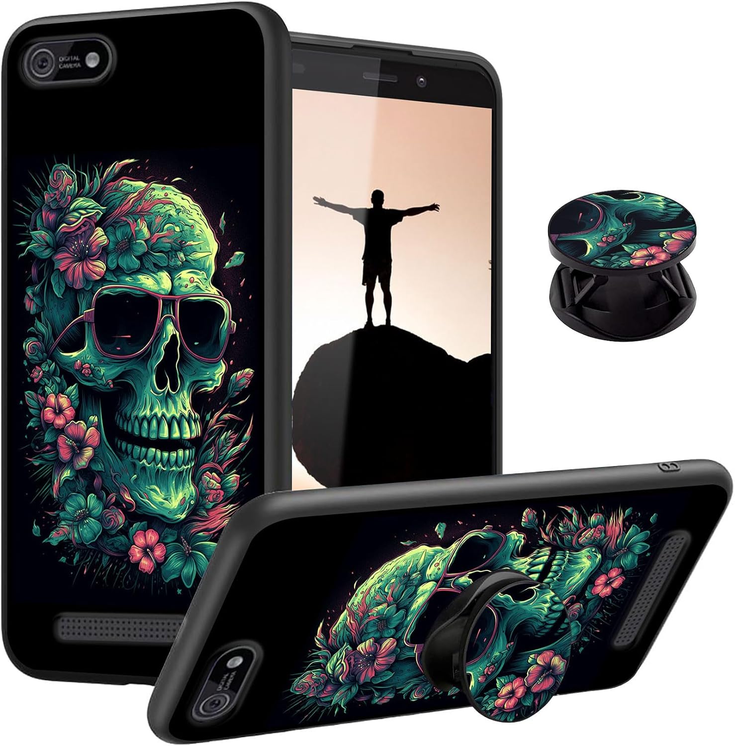 Designed for Cloud Mobile Stratus C5 / Cloud Mobile Stratus C5 Elite Case Case with Finger Expanding Stand Holder, Soft Silicone TPU Phone Cover Shockproof Protective, Cool Skull