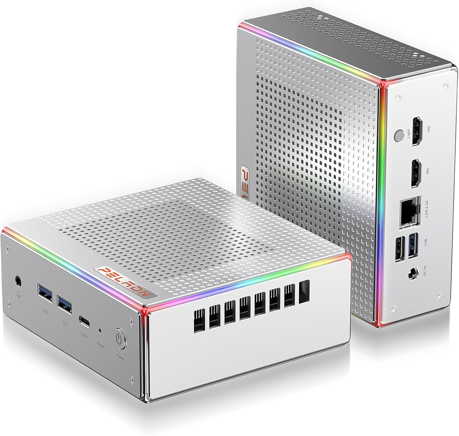 PELADN Gaming Mini PC, AMD Ryzen 7 7735HS (8C/16T, Up to 4.75GHz) Radeon 680M Win11 Pro, 32GB DDR5 4800Mhz RAM,1TB SSD, 4K HD, BT5.2, Dual HDMI, WiFi6 2.4G/5G, Small Desktop PC RGB Light