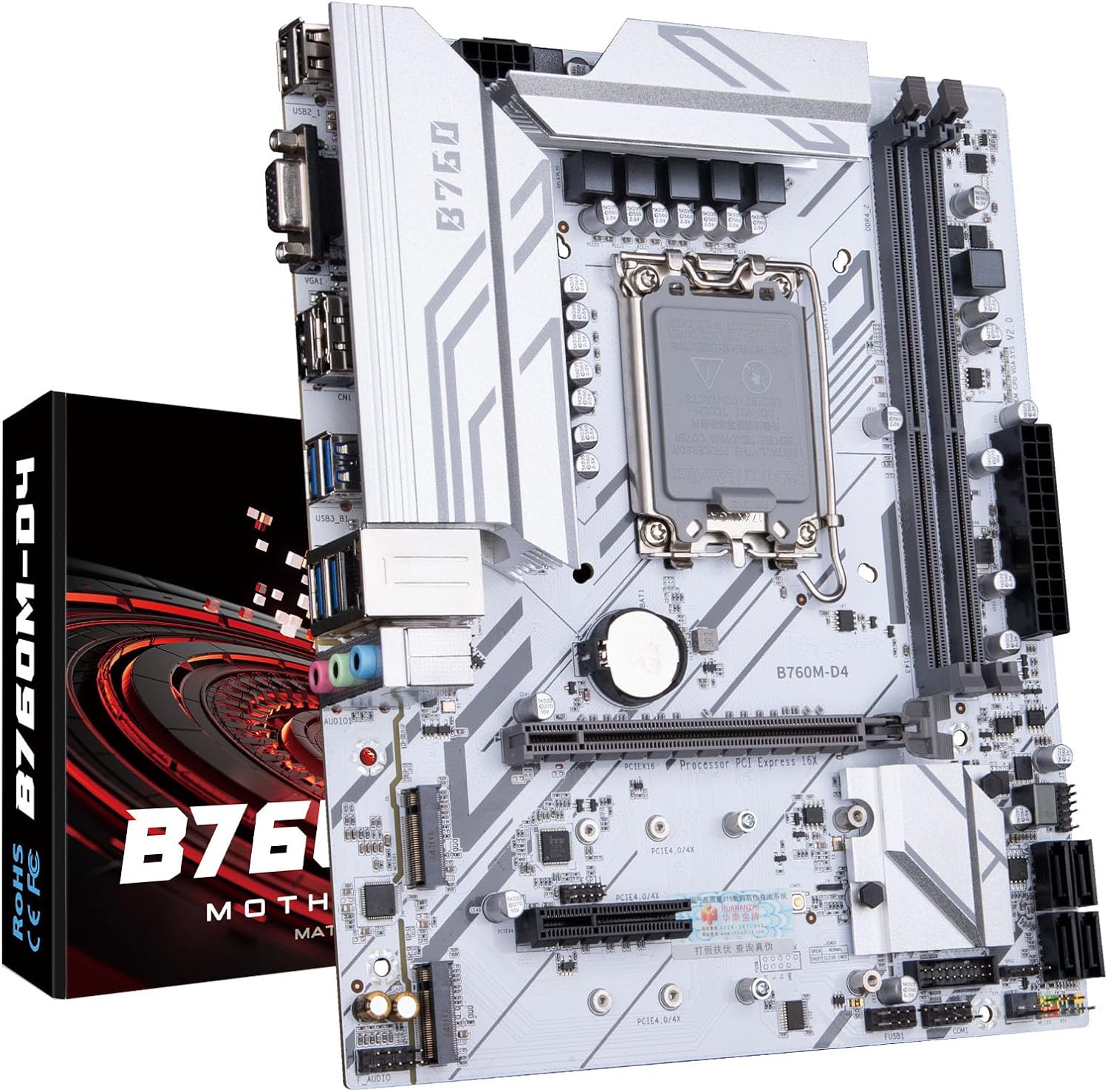 B760M-D4-B Compact High-End LGA1700 DDR4 Motherboard Supporting 12th/13th Gen CPUs, Exceptional Connectivity and Efficient Power Transfer (White Edition)