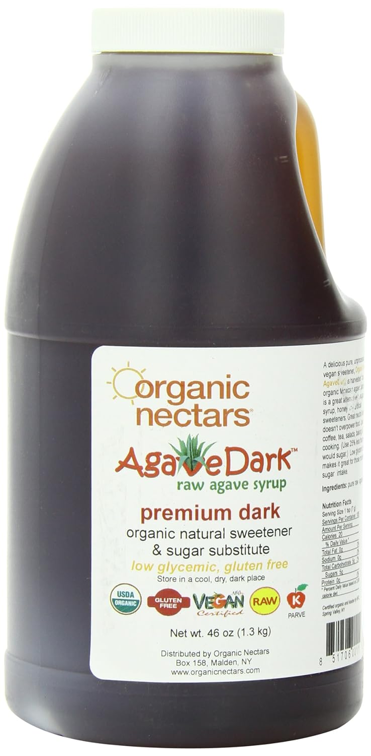 Organic Nectars 100% Raw Premium Dark Agave Syrup, 46 Ounce Jug