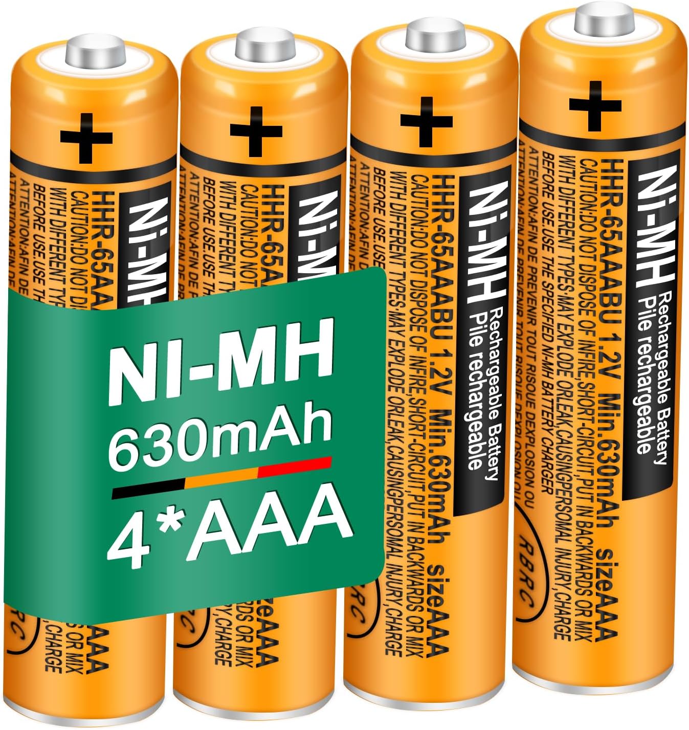 4 Pack HHR-65AAABU NI-MH Rechargeable Battery for Panasonic 1.2V 630mAh AAA Battery for Cordless Phones