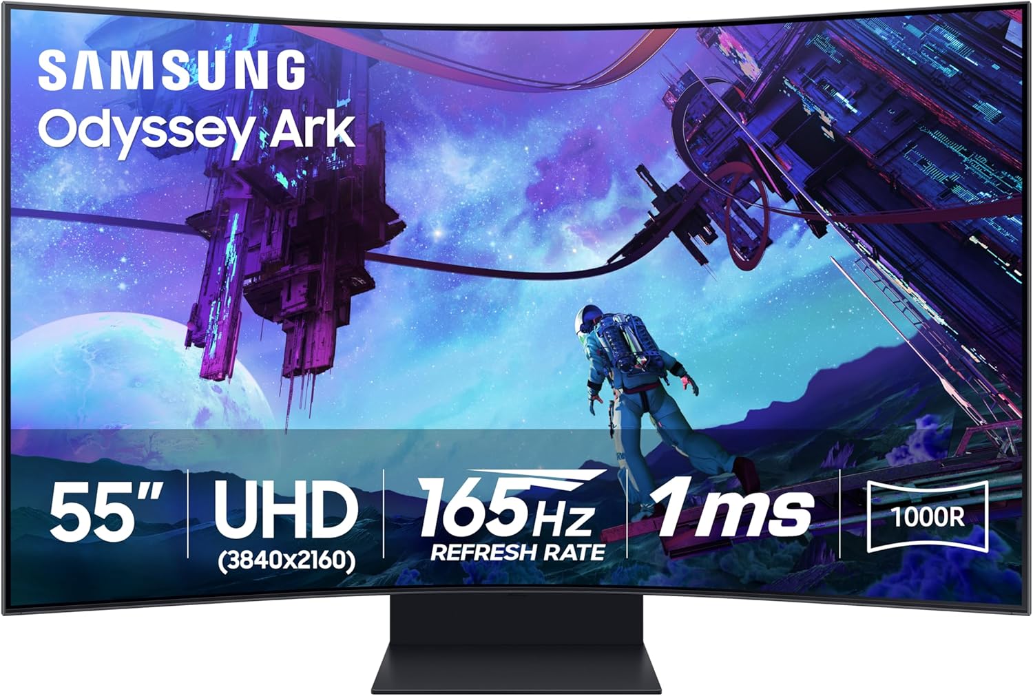 SAMSUNG 55″ Odyssey Ark 2nd Gen 4K UHD 1000R Curved Gaming Monitor, 165Hz, 1ms, 4 Input Multi View, Quantum Mini-LED, AMD FreeSync Premium Pro, HDR 10+, Height Adjustable Screen, LS55CG970NNXGO, 2023