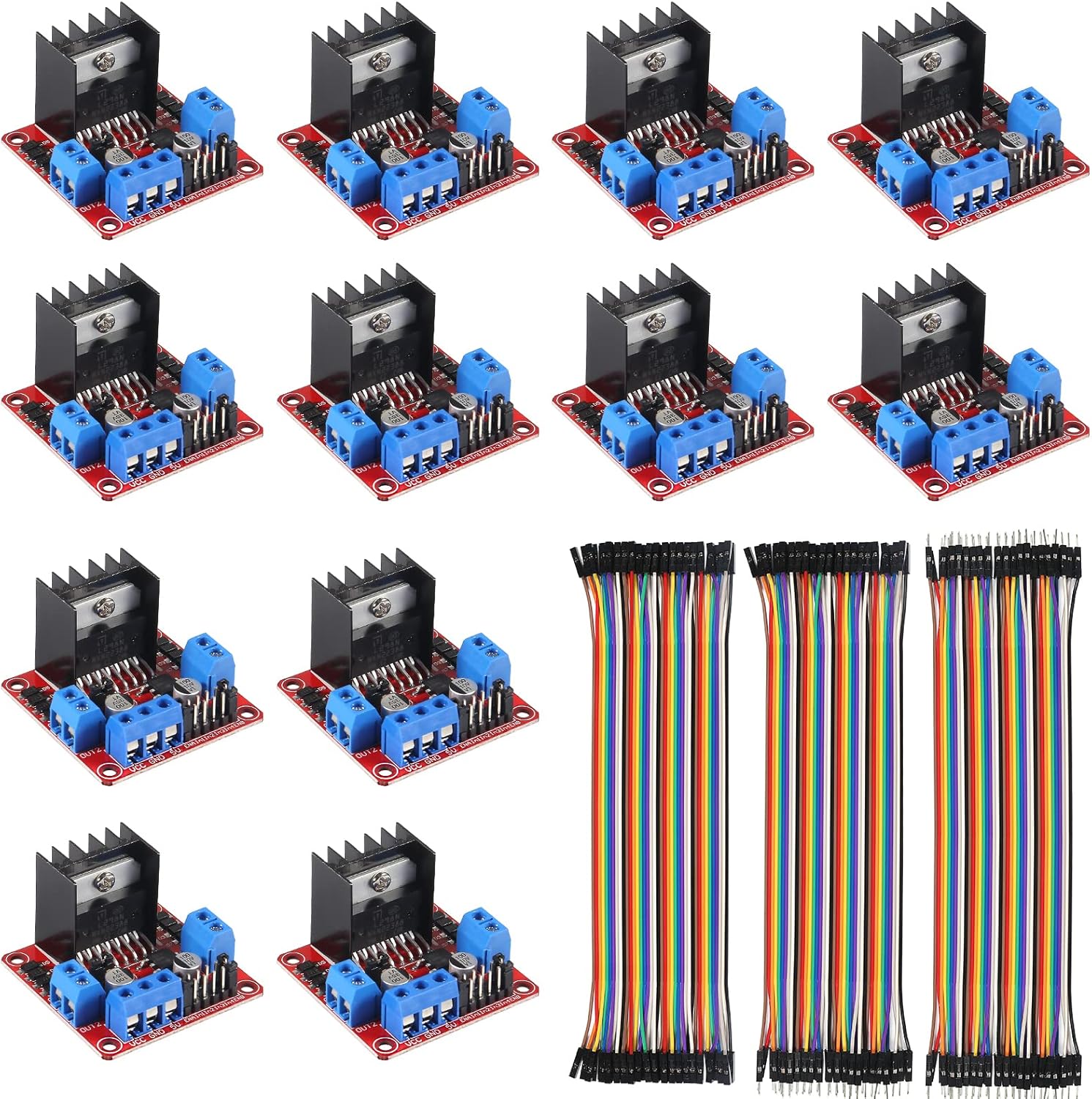 12pcs L298N Motor Drive Controller Board Module Stepper Motor DC Dual H Bridge for Arduino Smart Car Power UNO MEGA R3 Mega2560 with Jumper Wires