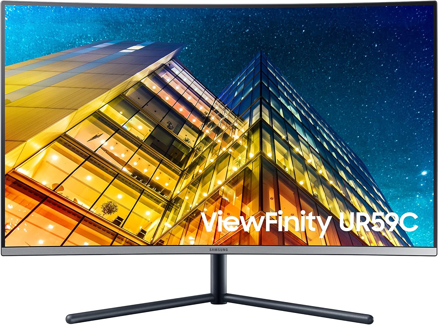 Samsung UR59 Series 32-Inch ViewFinity 4K UHD (3840×2160) Curved Monitor, HDMI, DisplayPort, 3-Sided Border-Less, Eye Saver Mode (LU32R591CWNXZA), White