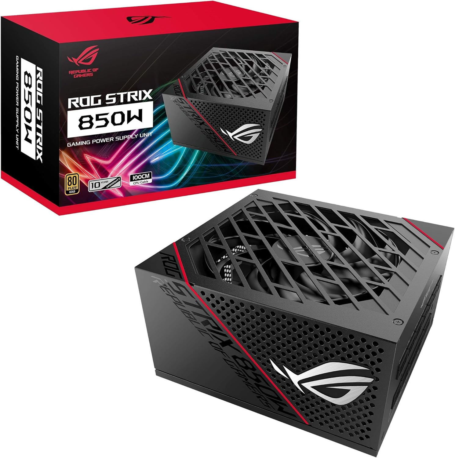 ASUS ROG STRIX 850W Gold Modular PSU with ROG Heatsinks, Axial-tech Fan, 10-Year Warranty