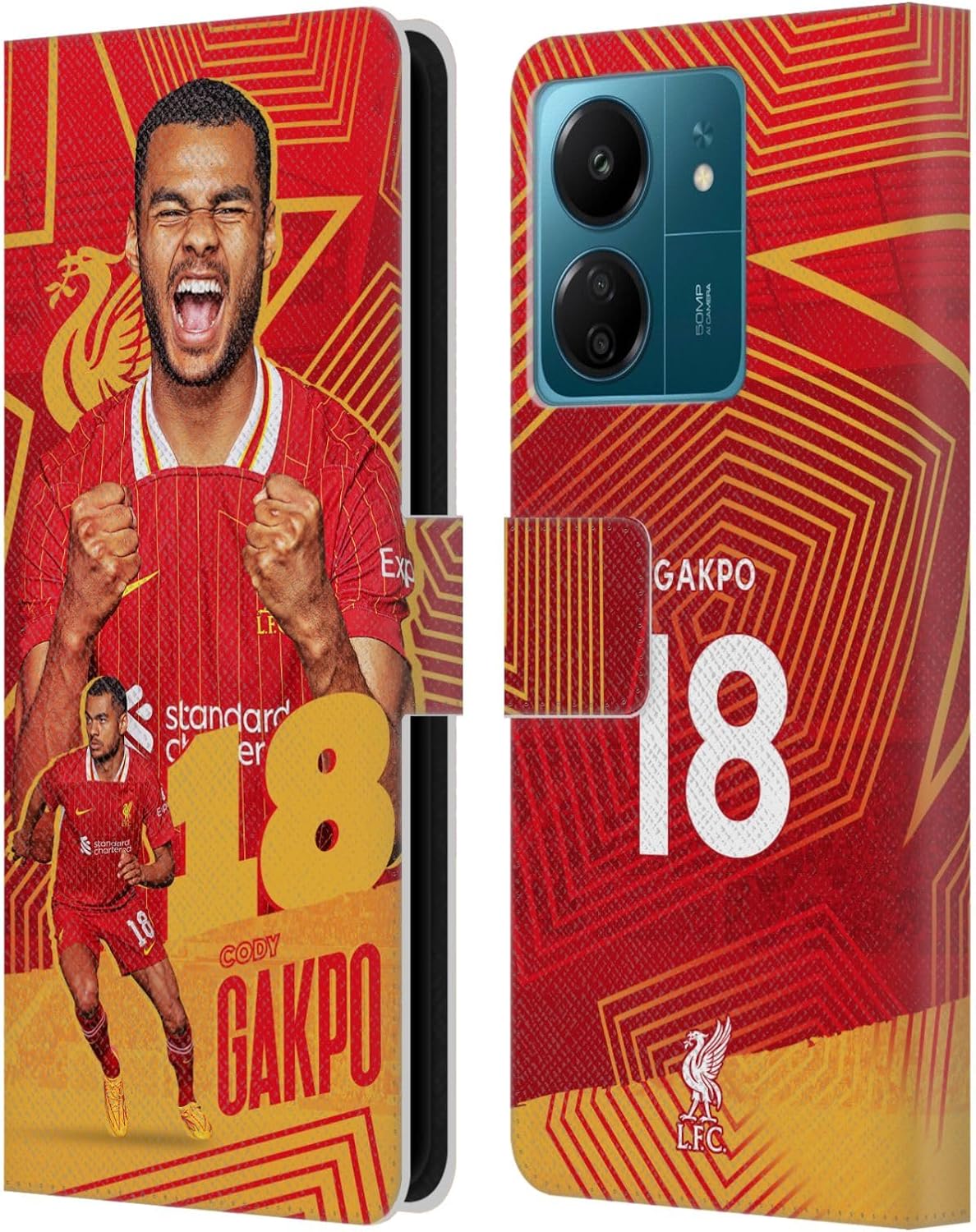 Head Case Designs Officially Licensed Liverpool Football Club Cody Gakpo 2024/25 First Team Leather Book Wallet Case Cover Compatible with Xiaomi Redmi 13C 4G