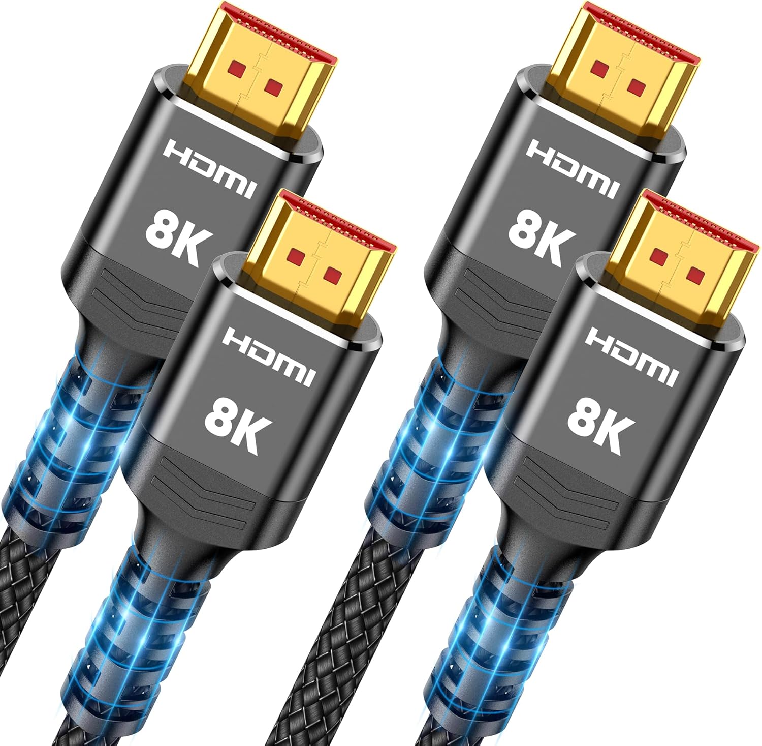 Highwings 8K HDMI 2.1 Cable 2-Pack 3.3FT, Slim Ultra High Speed HDMI Braided Cord-48Gbps,4K@120Hz 8K@60Hz, HDCP 2.2&2.3, Dynamic HDR,eARC,DTS:X,RTX 3090,Compatible with Roku TV/HDTV/PS5/Blu-ray