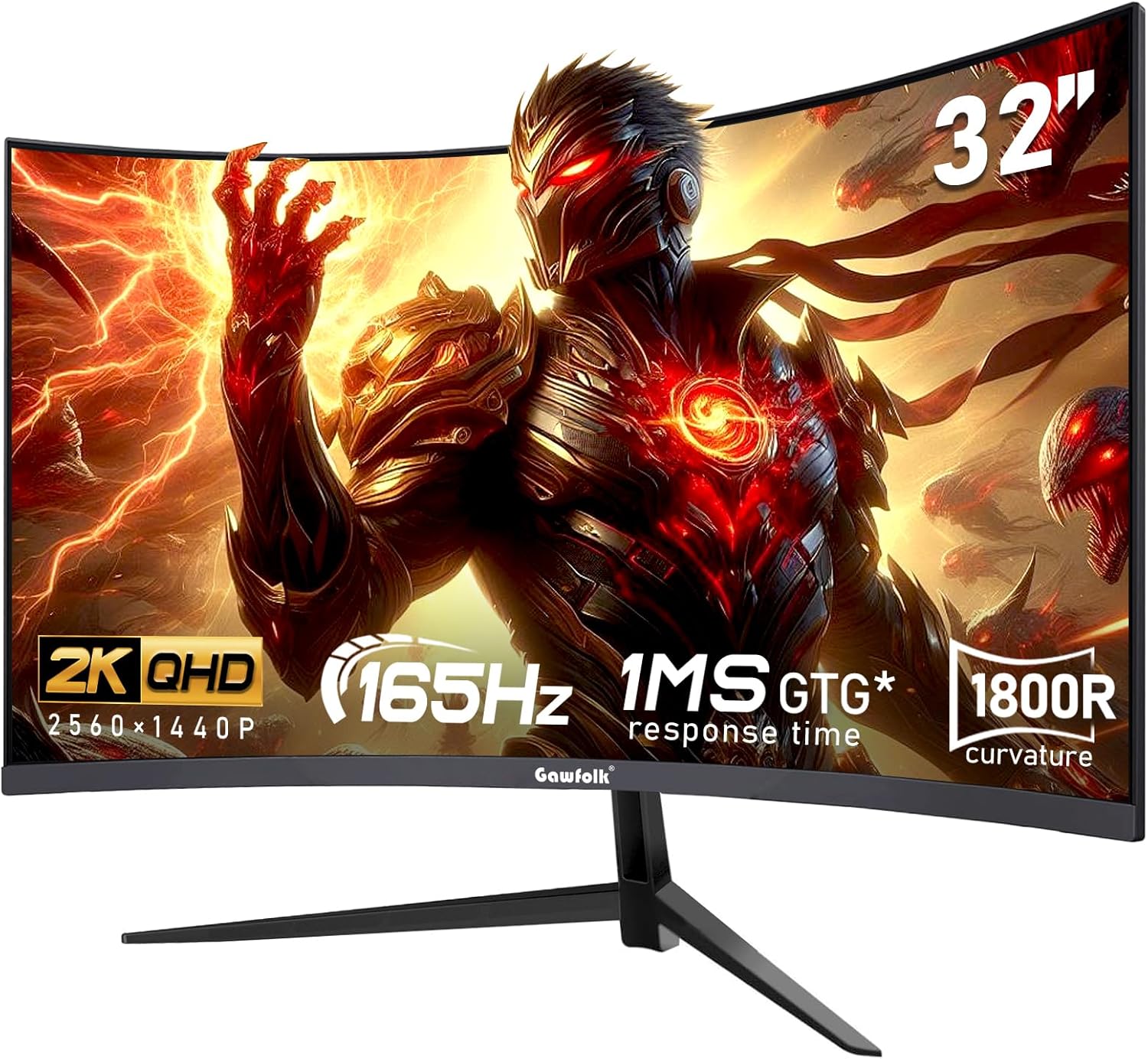 32-inch PC Screen,2K QHD(2560×1440P),165Hz Curved Gaming Monitor, 1ms，FreeSync, 98% sRGB，178° Wide Viewing Angle，DisplayPort、HDMI, Wall Mount Compatible 100 * 100MM Wall – Black