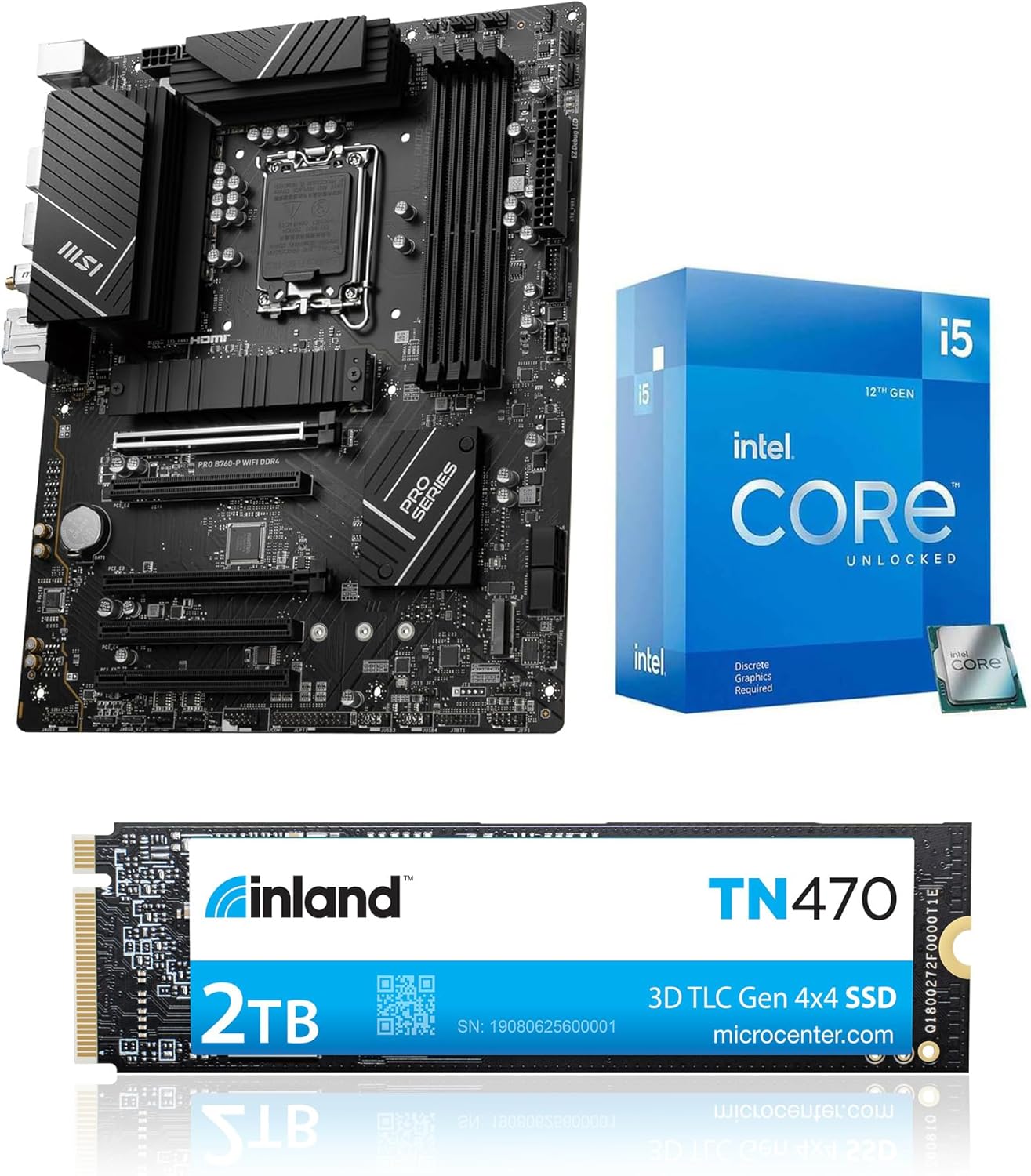 Micro Center 3 in 1 Bundle: Intel Core i5-12600KF Processor+ MSI Pro B760-P WiFi DDR4 Motherboard+ Inland TN470 2TB NVMe SSD