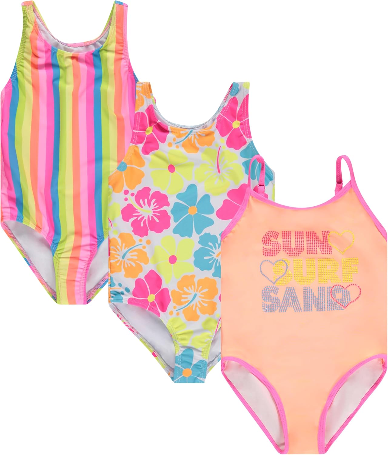 BTween Girls Multi Pack One Piece Swimwear – Unique Colors and Patterns, Sizes 4-16 for Kids and Toddlers