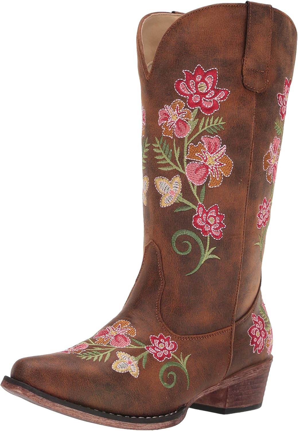 Roper Women’s Riley Floral Western Boot – 12-1/4” Shaft – Vintage Cowgirl Boots, Snip Toe Cowboy Boots for Women, Flexible Outsole & Padded Insole