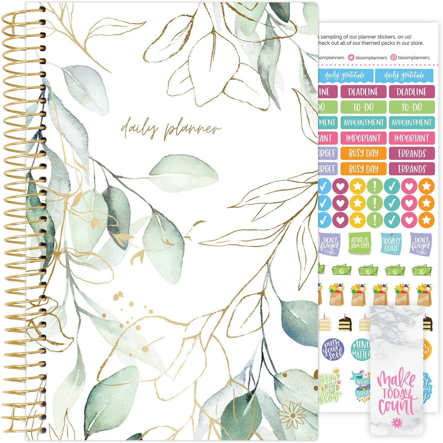 bloom daily planners UNDATED Calendar Year Day Planner – Passion/Goal Organizer – Monthly/Weekly Agenda Book with Tabs (January to December) – 5.5″ x 8.25″ – Eucalyptus