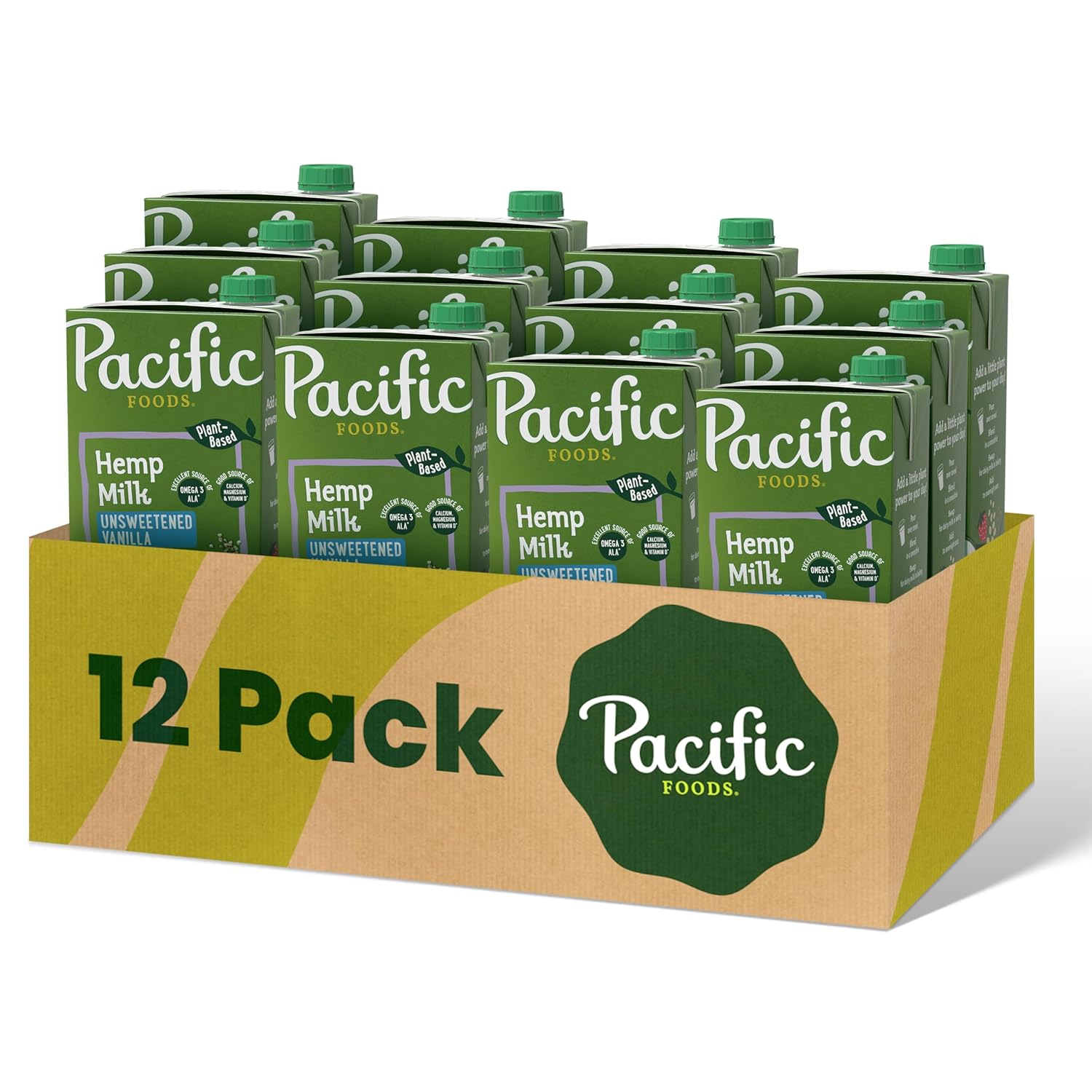 Pacific Foods All Natural 32Oz Boxes Keto Friendly, Unsweetened Hemp – Vanilla, 384 Fl Oz, Pack of 12