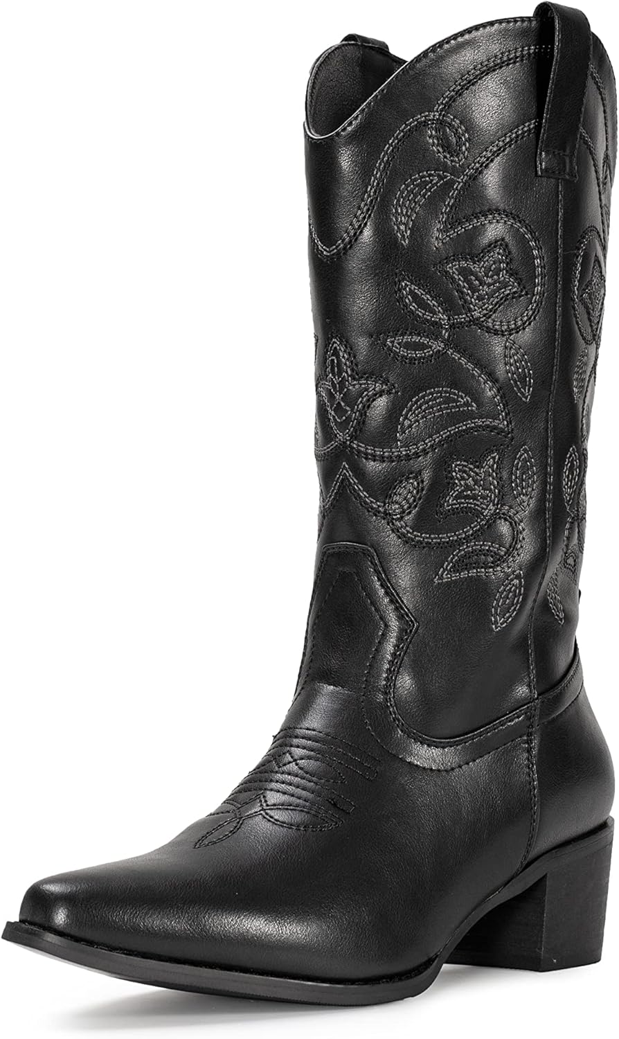 IUV Cowboy Boots For Women Pointy Toe Women’s Western Boots Cowgirl Boots Mid Calf Boots