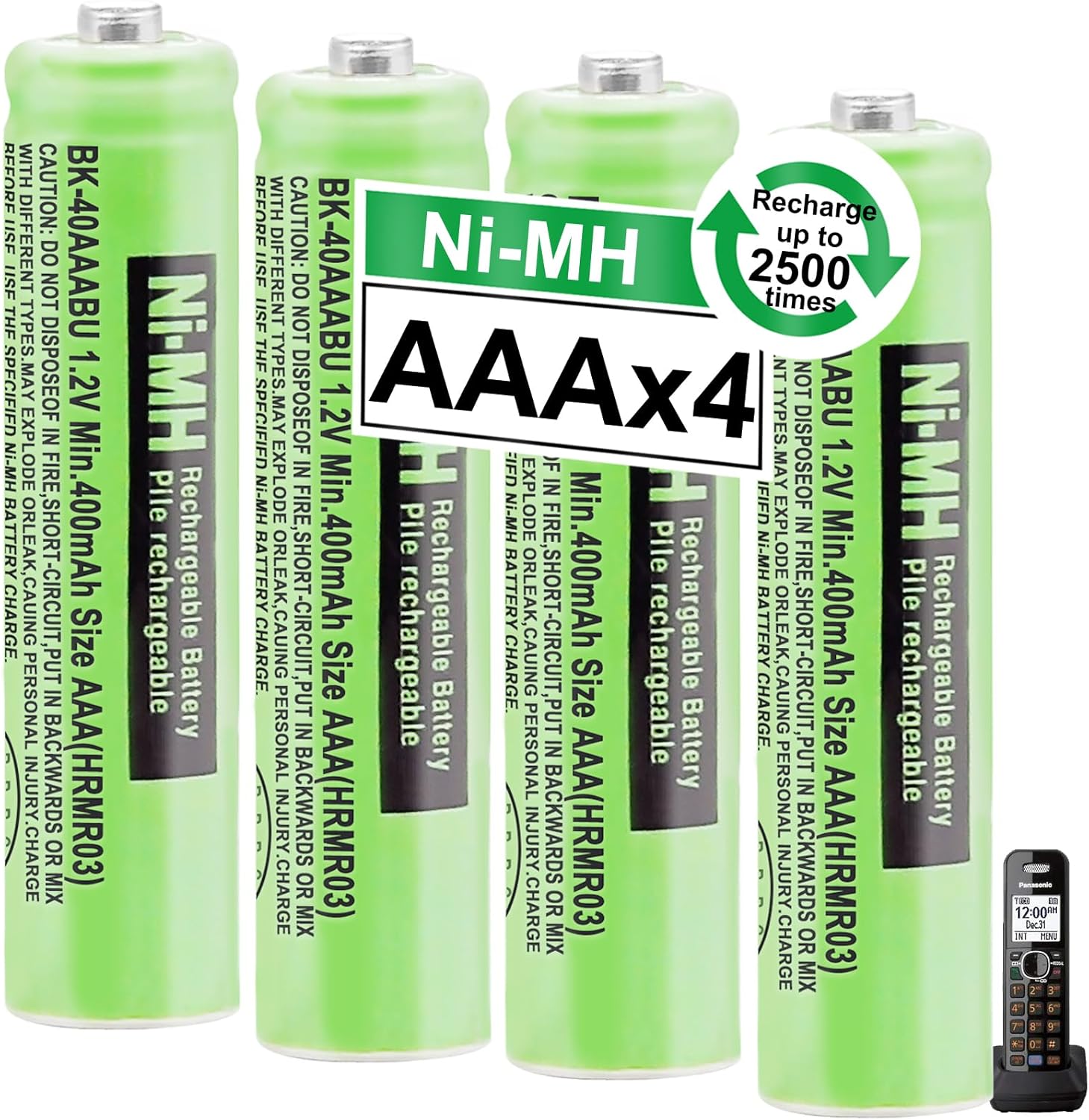 4Pack BK-40AAABU Ni-MH AAA Rechargeable Batteries 1.2V AAA Ni-MH Rechargeable Batteries 400mah for Panasonic Cordless Phones, Remote Controls, Electronics