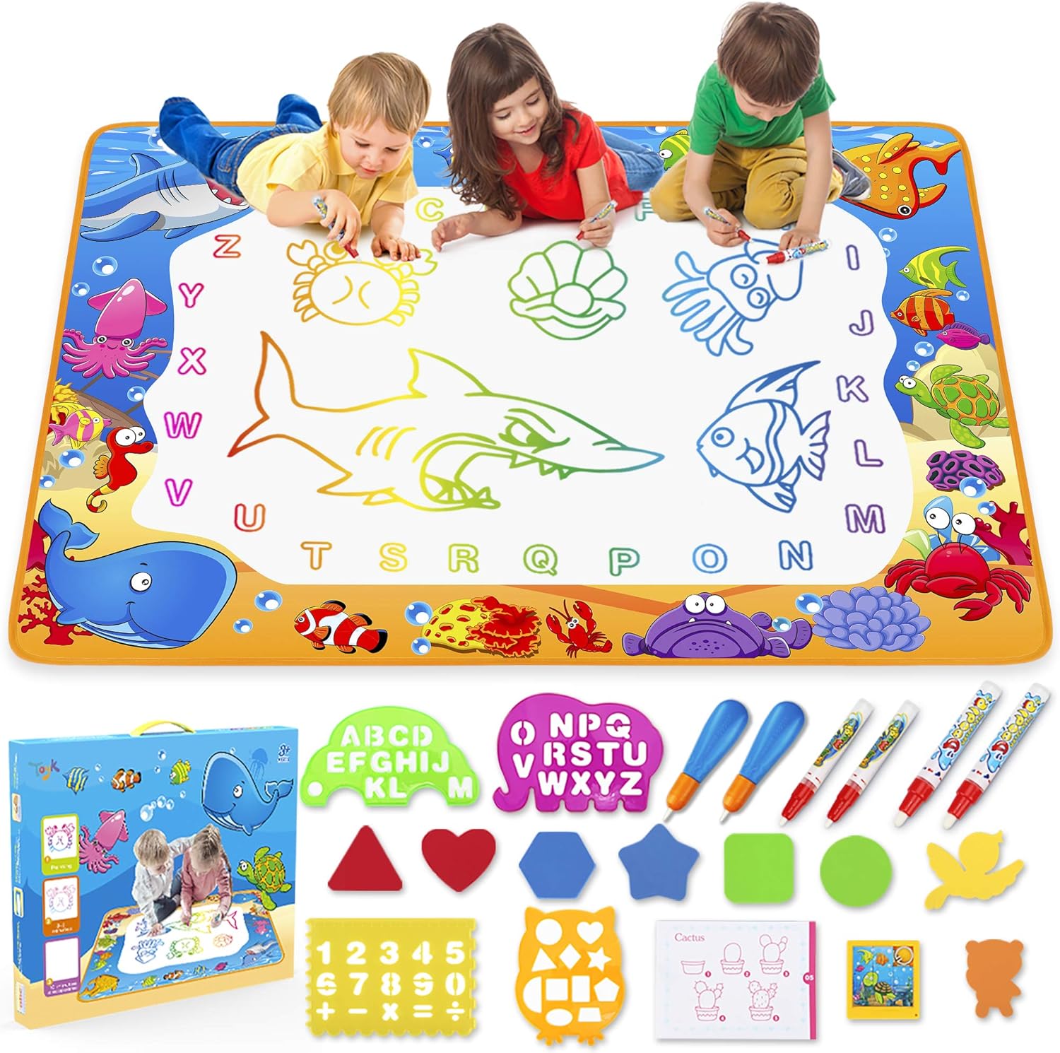 Water Doodle Mat – Kids Painting Writing Color Doodle Drawing Mat Toy Bring Magic Pens Educational Toys for Age 2 3 4 5 6 7 Year Old Girls Boys Age Toddler Gift