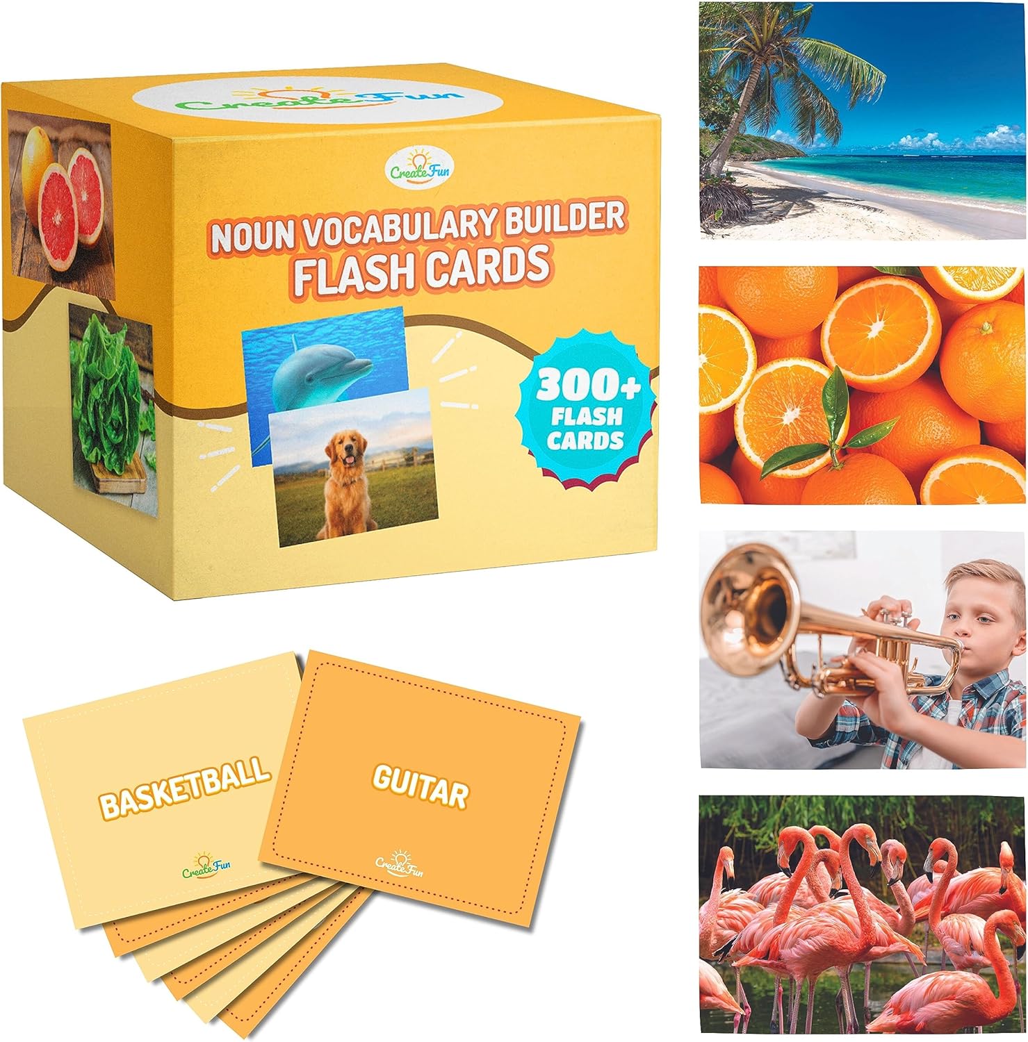 Noun Vocabulary Builder Flash Cards – Toddler Flash Cards for Speech Therapy, ESL Teaching Materials, Preschool Learning Activities, Home School, Adults and More – 300 Photo Cards with Learning Games