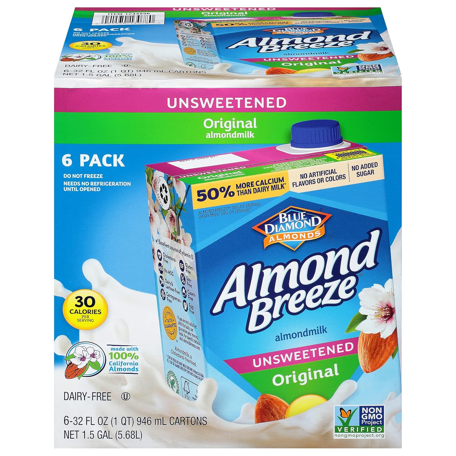 Almond Breeze Dairy Free Almondmilk Unsweetened Original 32 Oz Boxes, 6 Count