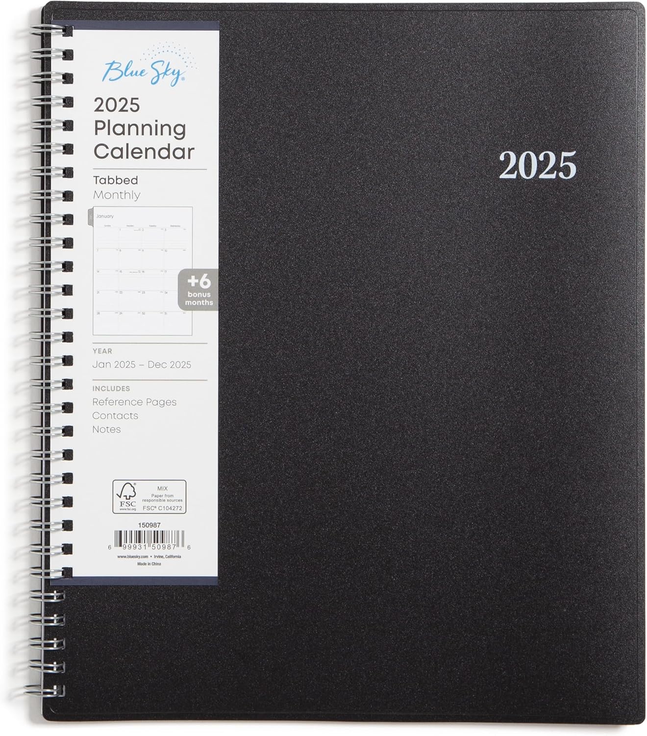 Blue Sky 2025 Monthly Planner Calendar, Includes January 2025 – December 2025, 8″ x 10″, Monthly Layout, Flexible Cover, Laminated Tabs, Wirebound, Enterprise