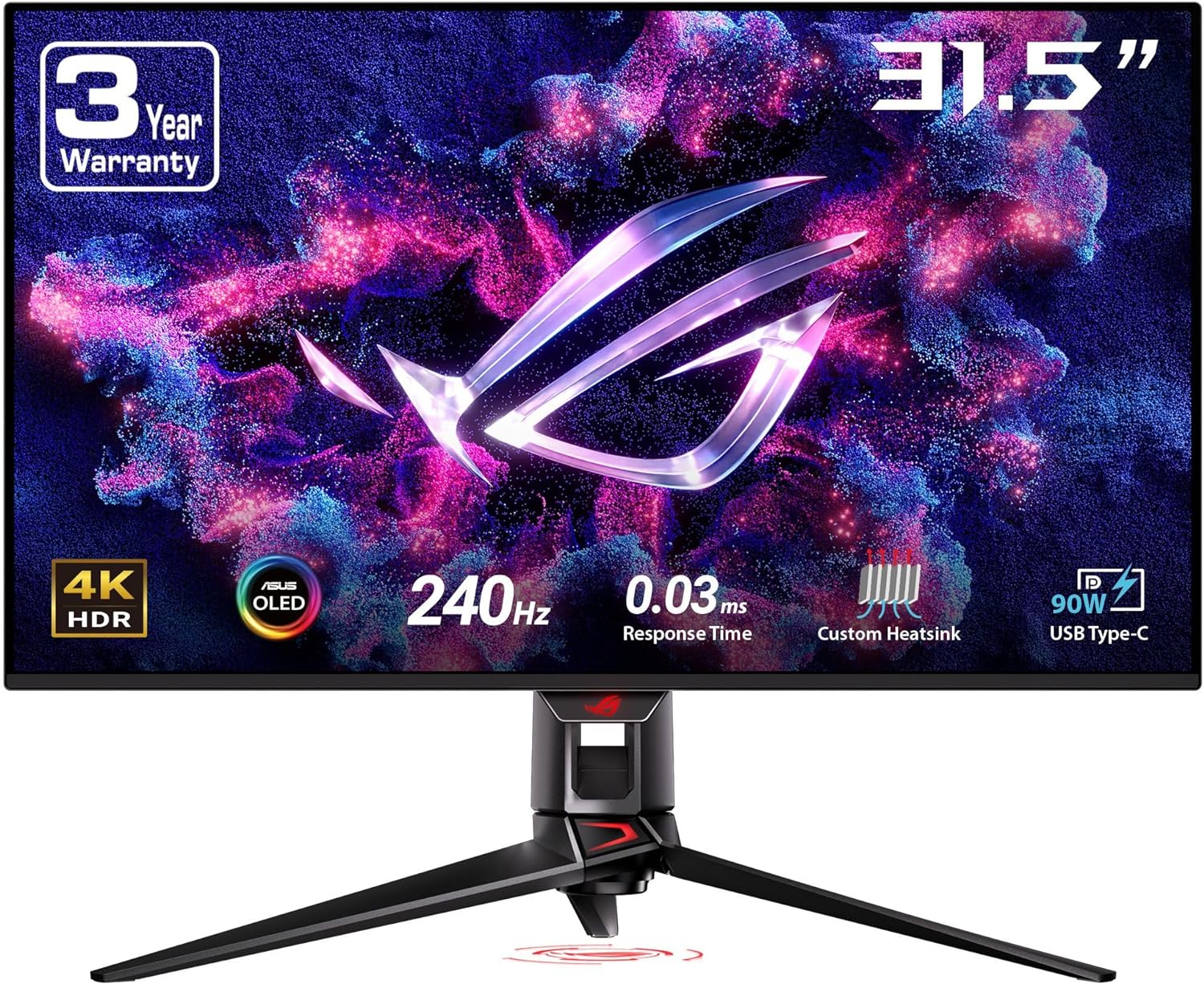 ASUS ROG Swift 32” 4K OLED Gaming Monitor (PG32UCDM) – UHD (3840 x 2160), QD-OLED, 240Hz, 0.03ms, G-SYNC Compatible, Custom Heatsink, Graphene Film, 99% DCI-P3, True 10-bit, 90W USB-C