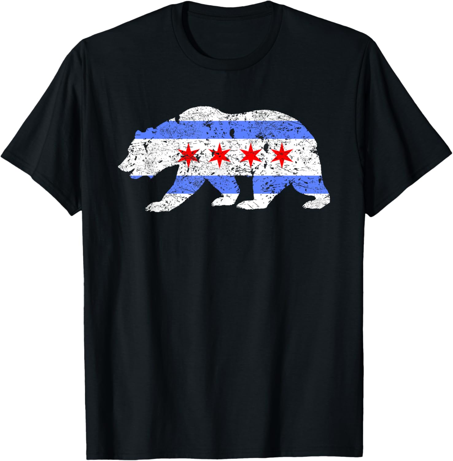 Chicago City Flag Distressed Bear Gift T-Shirt