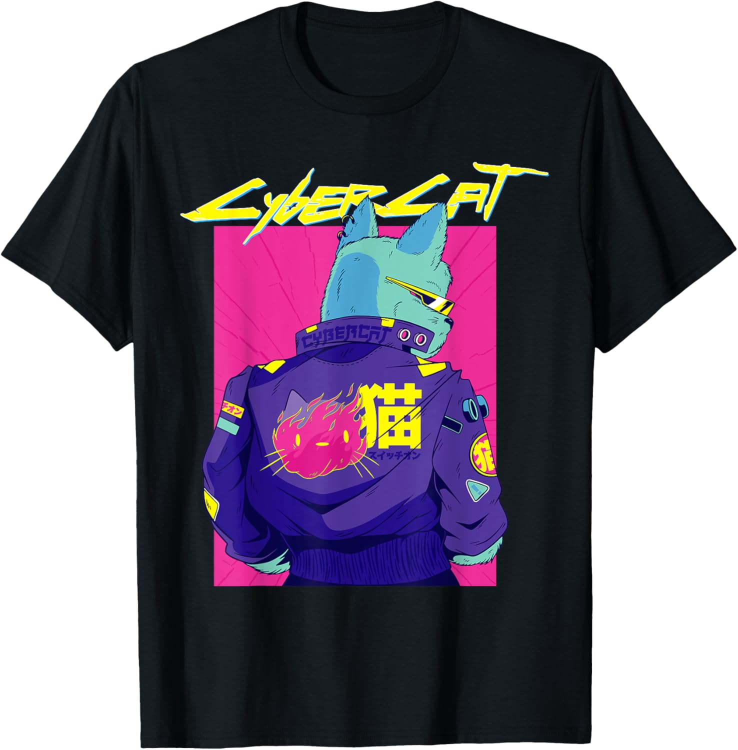 Cyberpunk pun Cat cybercat Japanese character cyberpunker T-Shirt