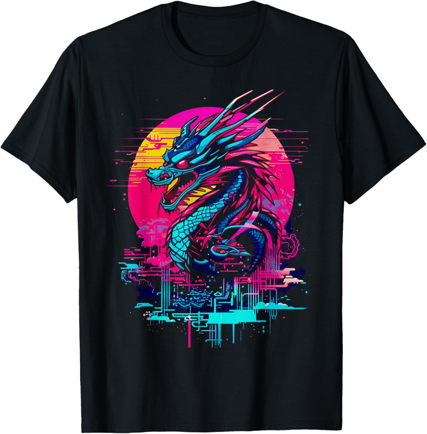 Cyberpunk Dragon Shirt, Retro Futuristic Outrun Synthwave T-Shirt